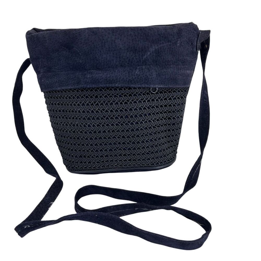 Vintage Samir Handbags Navy Blue Leather Suede Crossbody Bag Unisex